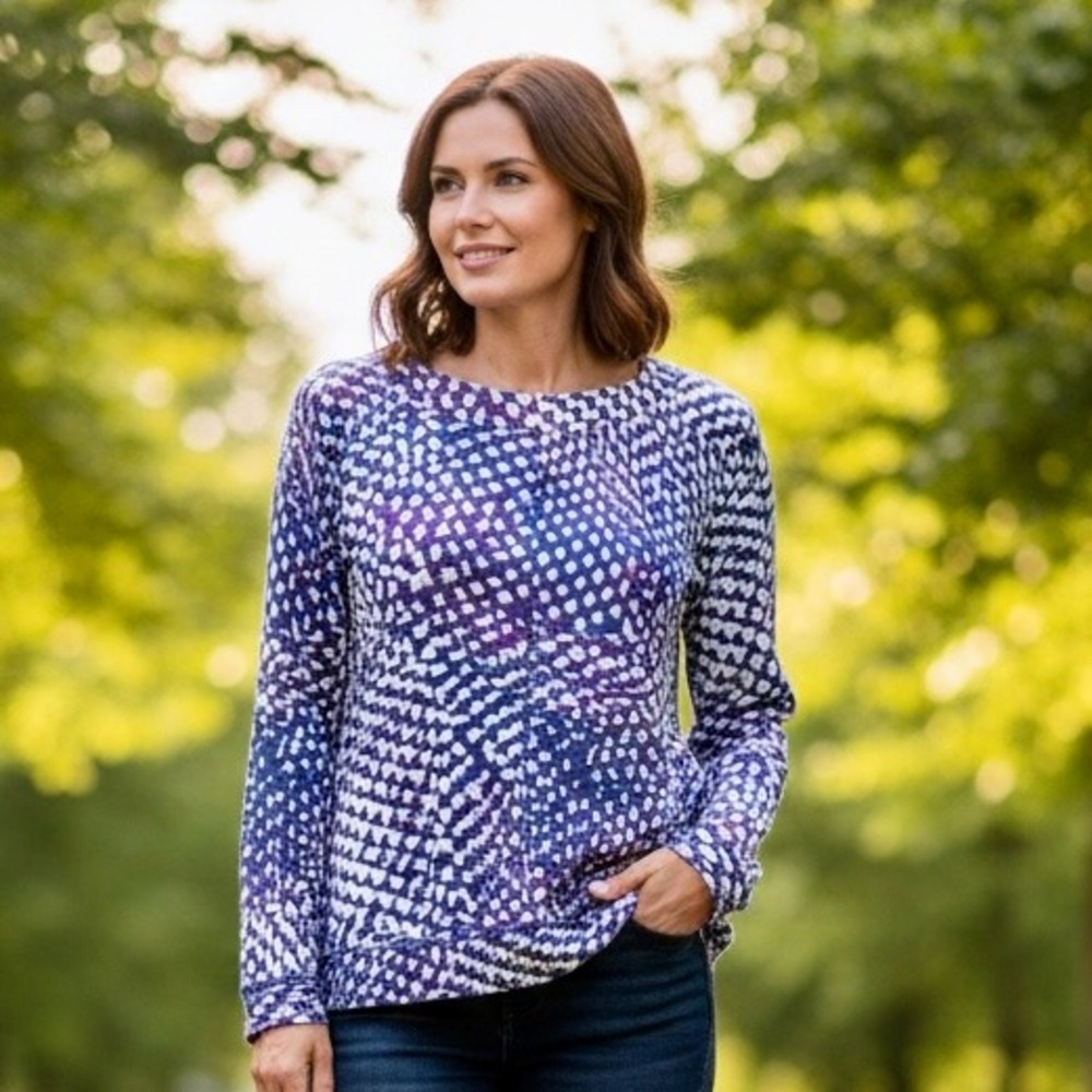 Weekends by Chicos Womens Size 3 XL Long Sleeve Pullover‎ Abstract Print Top
